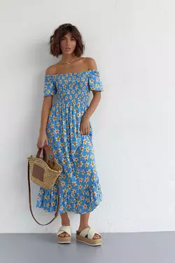 Женское длинное платье с эластичной талией и оборкой ESPERI - голубой цвет, L (есть размеры)
