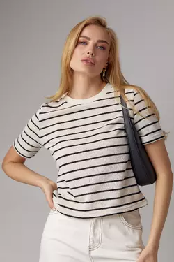 Вязаная женская футболка в полоску - бежевый цвет, S (есть размеры)
