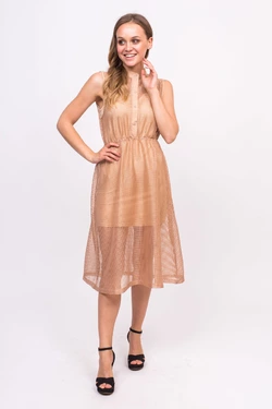LUREX Платье сетка без рукавов - коричневый цвет, S