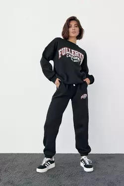 Женский спортивный костюм на флисе с принтом Fullerton California - черный цвет, L (есть размеры)
