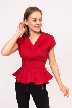 YI MEI SI Оригинальная блузка с пояском - красный цвет, S