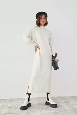 Длинное платье oversize с разрезами - кремовый цвет, L (есть размеры)