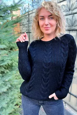 Трендовый свитер с косами фасона oversize   - черный цвет, XXL/XXXL