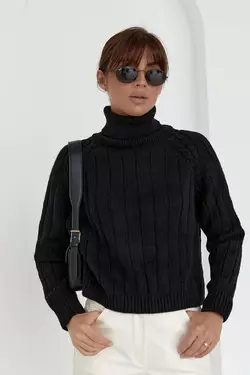 Женский вязаный свитер с рукавами-регланами - черный цвет, S (есть размеры)