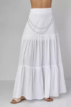 Длинная юбка с оборками украшена ожерельем из жемчуга - белый цвет, L (есть размеры)