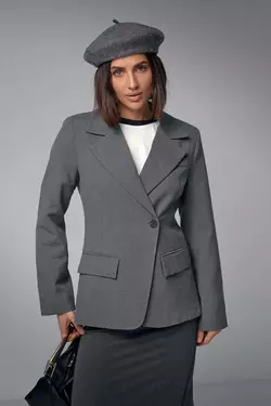 Женский однобортный пиджак приталенного кроя - серый цвет, S (есть размеры)
