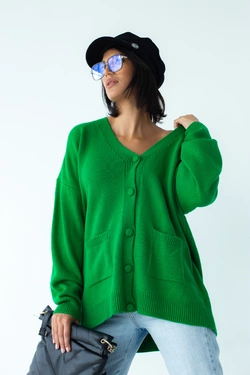 QU STYLE Однотонный кардиган с накладными карманами - зеленый цвет, L
