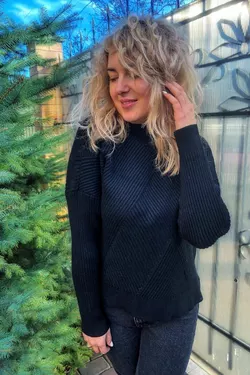 P-M Стильный свитер с геометрическим узором - черный цвет, XXL/XXXL