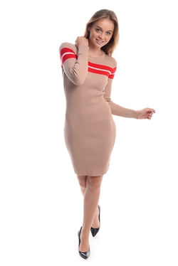 LUREX Облегающее платье с красной полоской - бежевый цвет, XS