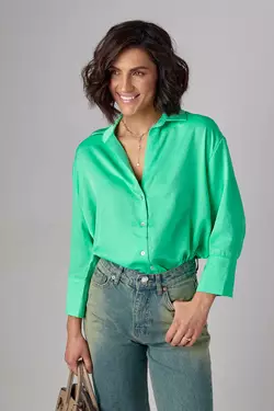 Женская рубашка с укороченным рукавом - салатовый цвет, L (есть размеры)
