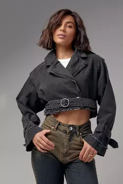 Короткая женская джинсовка в стиле Grunge - черный цвет, XS (есть размеры)