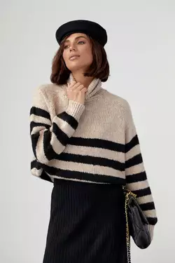 Вязаный женский свитер в полоску - бежевый цвет, L (есть размеры)
