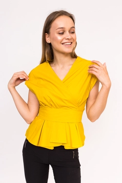 YI MEI SI Оригинальная блузка с пояском - желтый цвет, L