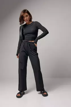 Эластичный женский спортивный костюм - черный цвет, L (есть размеры)
