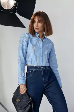 Укороченная женская рубашка в полоску - синий цвет, M (есть размеры)