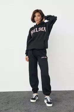 Женский спортивный костюм на флисе с принтом Chelsea - черный цвет, L (есть размеры)