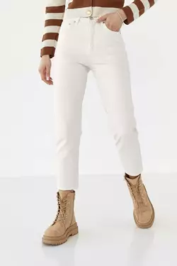 Женские джинсы укороченные МОМ - кремовый цвет, 42р (есть размеры)
