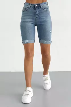 Женские джинсовые шорты с подкатом - джинс цвет, 34р (есть размеры)