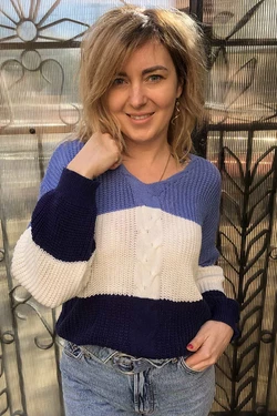 LUREX Полосатый пуловер с косой - синий цвет, M