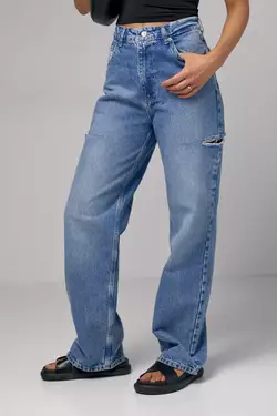 Женские джинсы с декоративными разрезами на бедрах - джинс цвет, 40р (есть размеры)