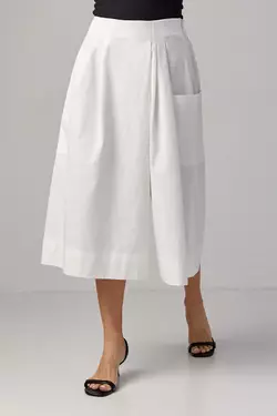 Женские штаны-кюлоты с имитацией юбки - молочный цвет, M (есть размеры)