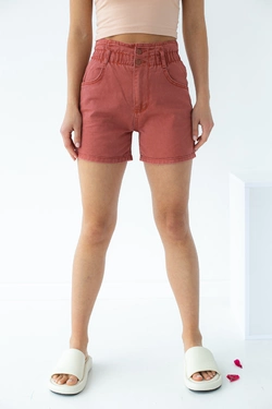 Джинсовые шорты багги с резинкой на талии NEW LENZA - терракотовый цвет, 28р (есть размеры)