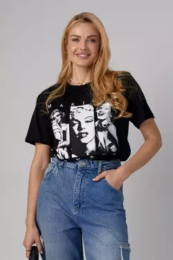 Трикотажная футболка с принтом Marilyn Monroe - черный цвет, XL (есть размеры)
