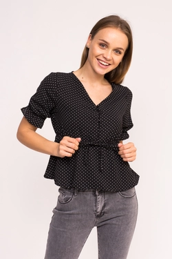 LUREX Стильная блузка в горошек - черный цвет, S