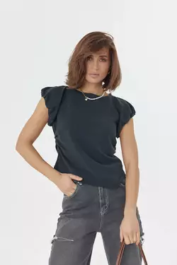 Женская футболка с пышными рукавами - темно-синий цвет, M (есть размеры)