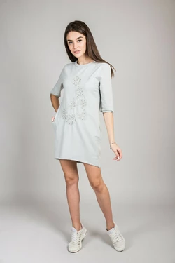 LUREX Платье с вышитыми цветами - светло-серый цвет, XS
