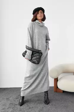 Вязаное платье oversize с высокой горловиной - серый цвет, L (есть размеры)