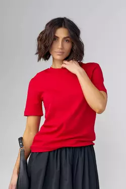Базовая однотонная женская футболка - красный цвет, L (есть размеры)