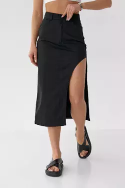 Коттонновая юбка с полукруглым разрезом - черный цвет, S (есть размеры)