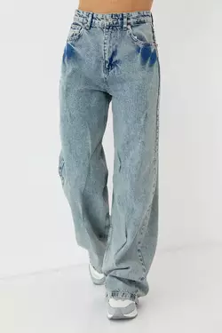 Женские джинсы-варенки wide leg с защипами - голубой цвет, 40р (есть размеры)