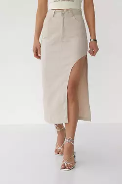 Коттонновая юбка с полукруглым разрезом - кремовый цвет, L (есть размеры)
