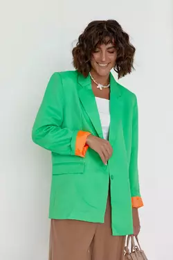 Женский пиджак с цветной подкладкой - зеленый цвет, L (есть размеры)
