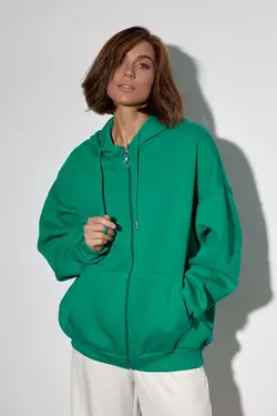 Теплое женское худи на молнии с капюшоном - зеленый цвет, L (есть размеры)