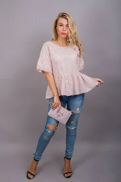 LUREX Хлопковая блуза с цветочной вышивкой - розовый цвет, S