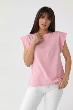 Однотонная футболка с удлиненным плечевым швом - розовый цвет, M (есть размеры)