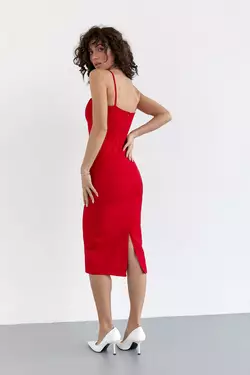 Платье миди приталенного кроя на бретелях Fame istanbul - красный цвет, M (есть размеры)