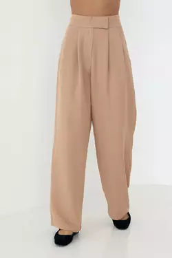 Прямые женские брюки с высокой посадкой - кофейный цвет, L (есть размеры)