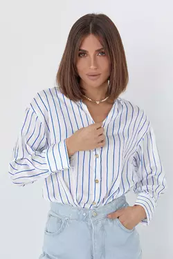 Шелковая блуза на пуговицах в полоску - синий цвет, M (есть размеры)