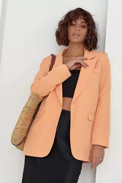 Женский классический однобортный пиджак - персиковый цвет, S (есть размеры)