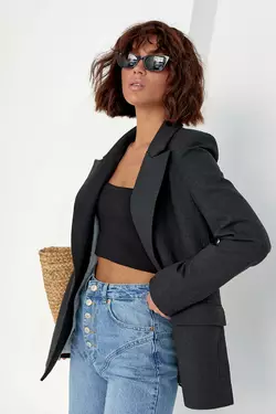 Классический женский пиджак без застежки - темно-серый цвет, M (есть размеры)