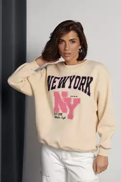 Утепленный женский свитшот с принтом New York - бежевый цвет, M (есть размеры)