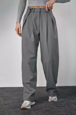 Классические брюки с акцентными пуговицами на поясе - темно-серый цвет, M (есть размеры)
