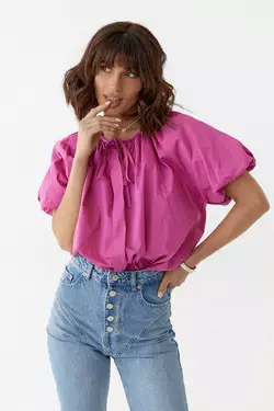 Блузка оверсайз с завязками и короткими рукавами - фуксия цвет, L (есть размеры)