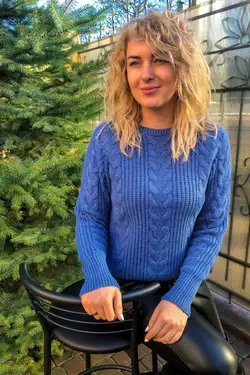 Трендовый свитер с косами фасона oversize   - синий цвет, XXL/XXXL