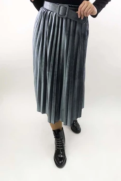 LUREX Велюровая юбка в плиссировку с ремнем - серый цвет, S
