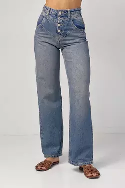Женские джинсы Straight с фигурной кокеткой - синий цвет, 42р (есть размеры)